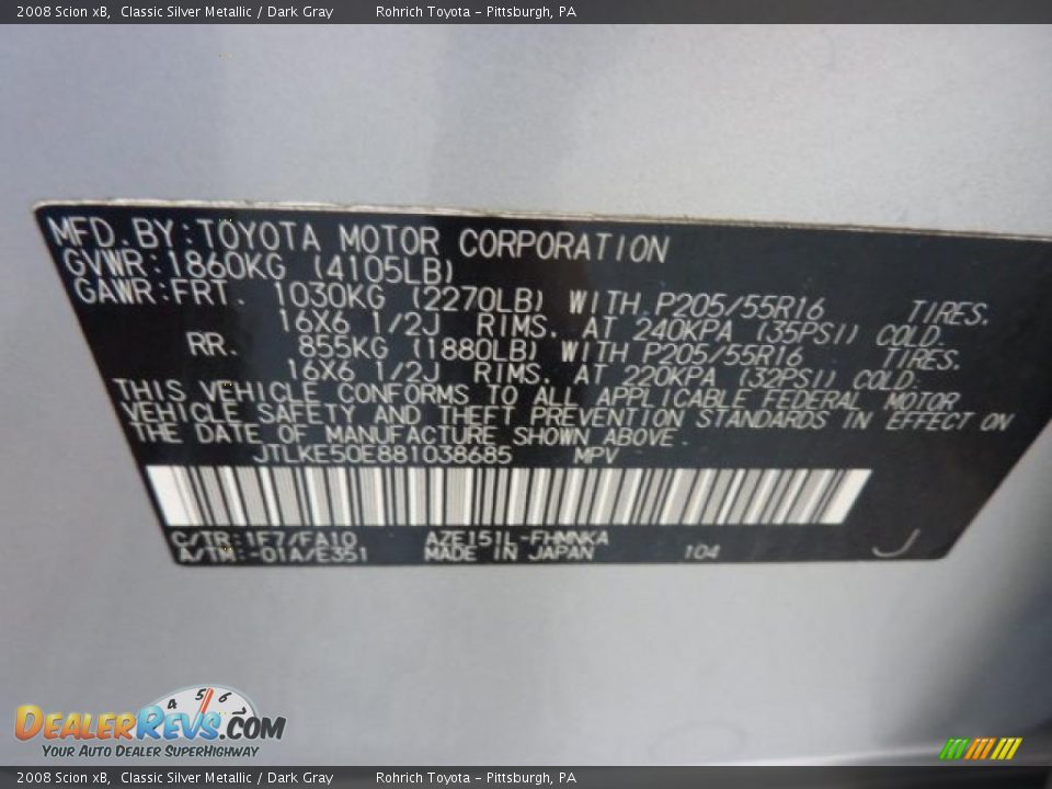 2008 Scion xB Classic Silver Metallic / Dark Gray Photo #19