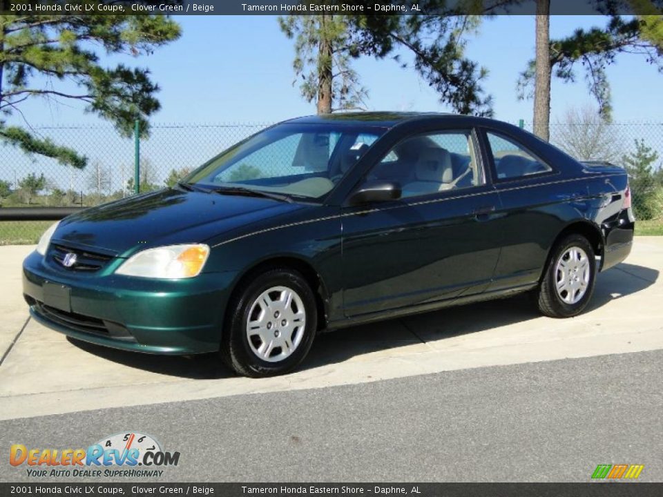2001 Honda Civic LX Coupe Clover Green / Beige Photo #10