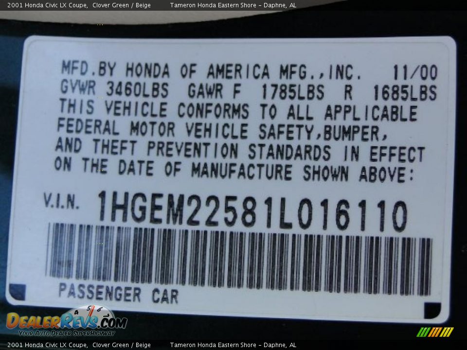 2001 Honda Civic LX Coupe Clover Green / Beige Photo #32
