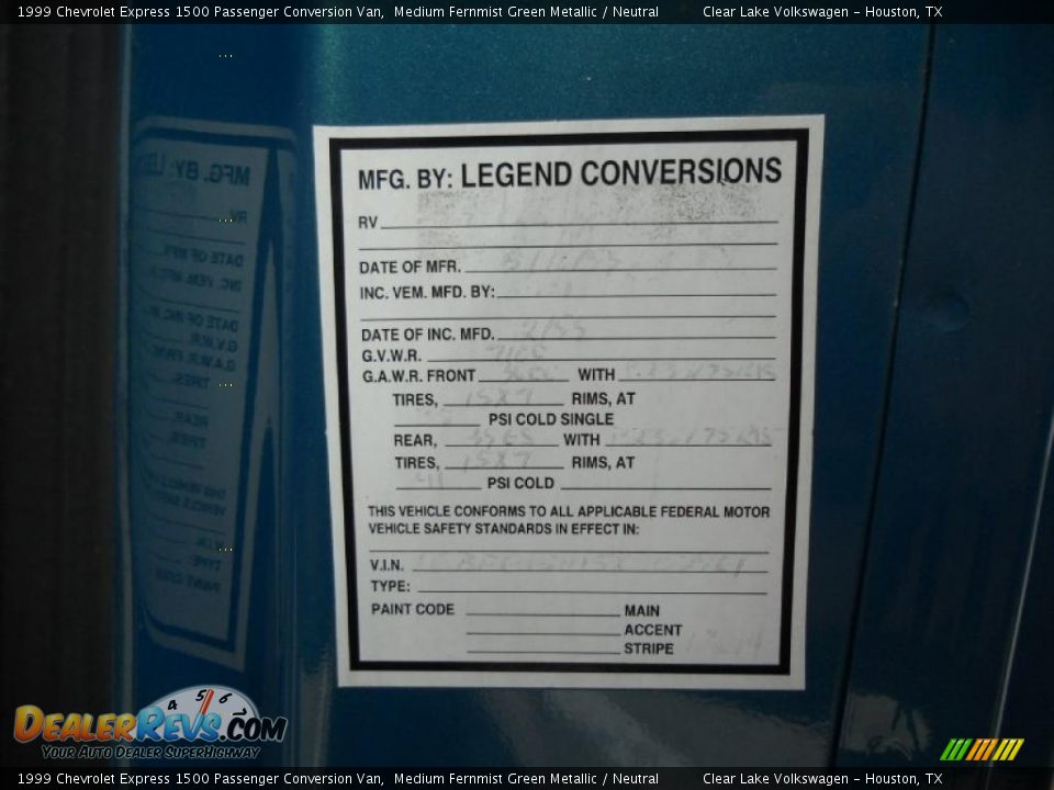 1999 Chevrolet Express 1500 Passenger Conversion Van Medium Fernmist Green Metallic / Neutral Photo #26