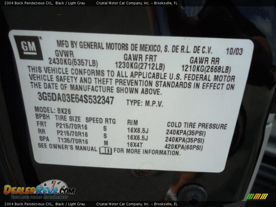 2004 Buick Rendezvous CXL Black / Light Gray Photo #35