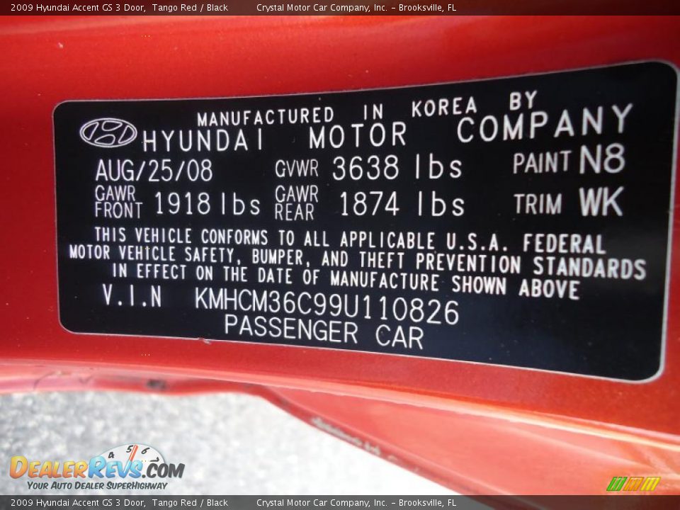 2009 Hyundai Accent GS 3 Door Tango Red / Black Photo #29