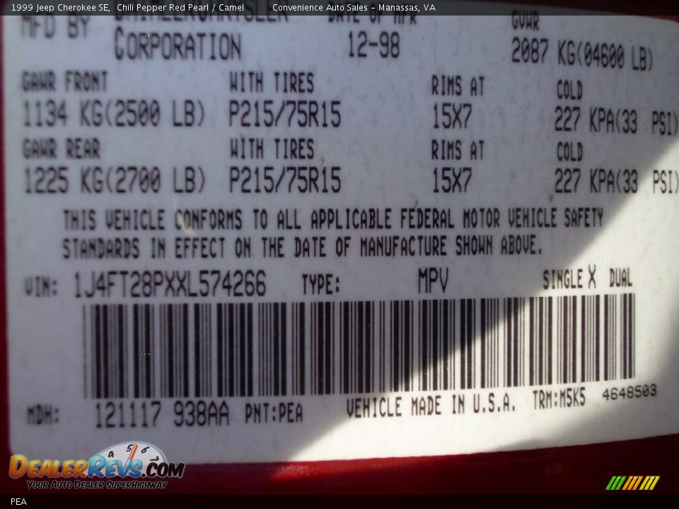 Jeep Color Code PEA Chili Pepper Red Pearl