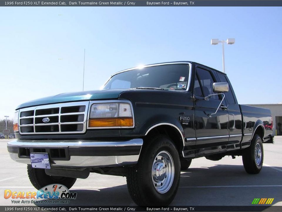 1996 Ford F250 XLT Extended Cab Dark Tourmaline Green Metallic / Grey Photo #1