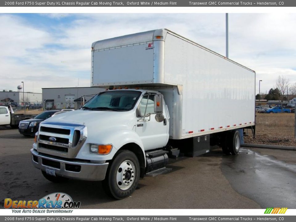 Front 3/4 View of 2008 Ford F750 Super Duty XL Chassis Regular Cab Moving Truck Photo #1