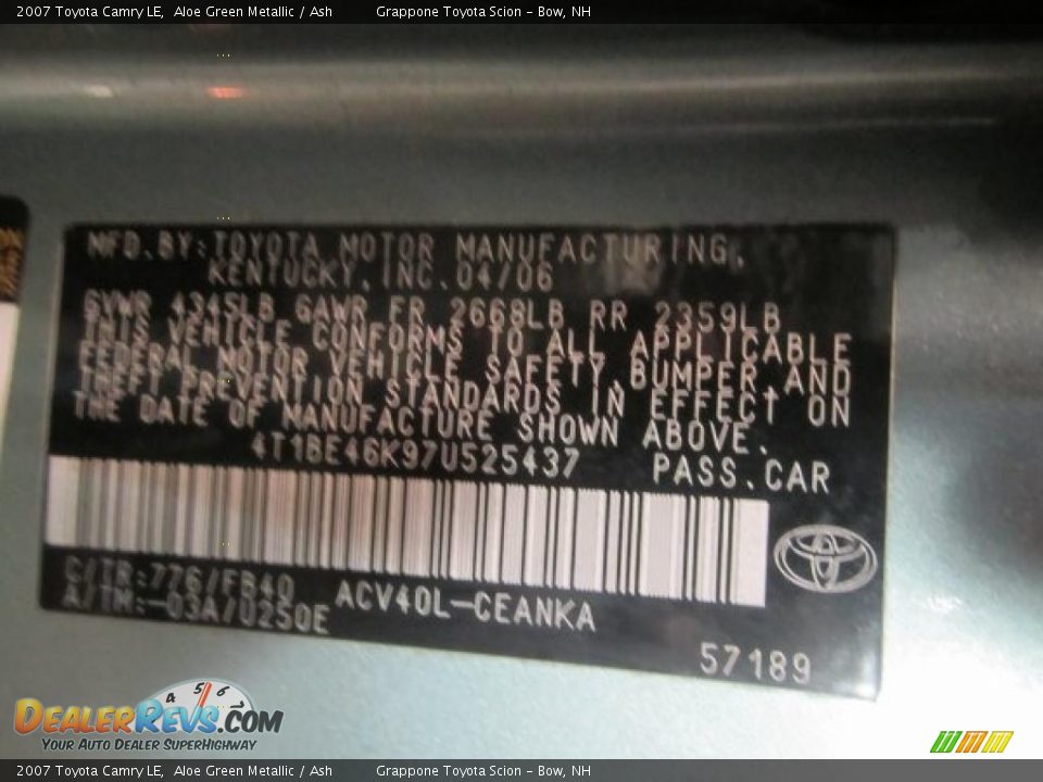 2007 Toyota Camry LE Aloe Green Metallic / Ash Photo #8