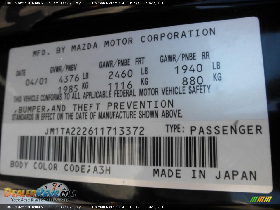 2001 Mazda Millenia S Brilliant Black / Gray Photo #5