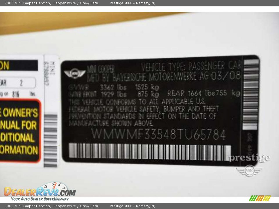 2008 Mini Cooper Hardtop Pepper White / Grey/Black Photo #12