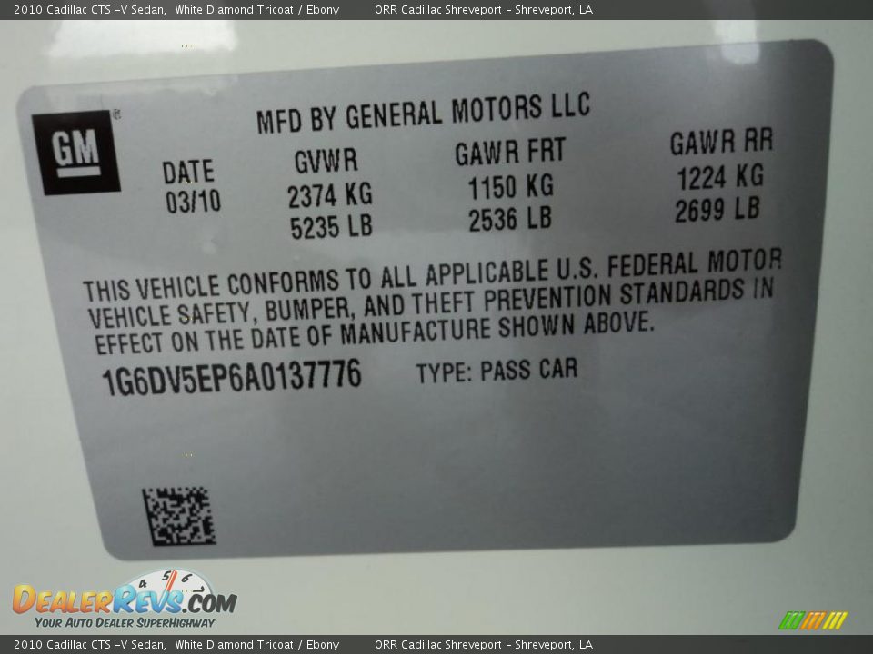 2010 Cadillac CTS -V Sedan White Diamond Tricoat / Ebony Photo #12