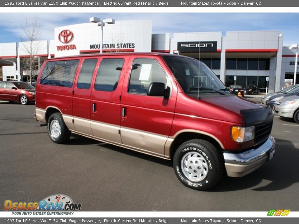 1993 Ford E Series Van E150 Club Wagon Passenger Electric Current Red Metallic / Beige Photo #1