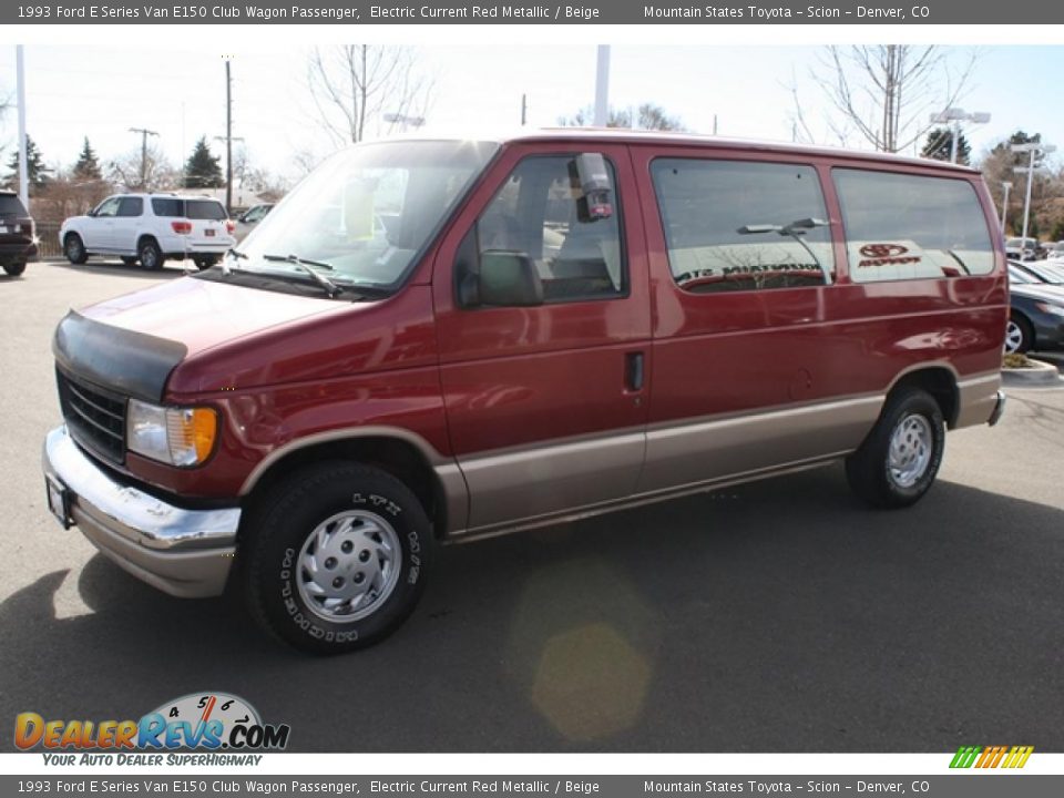 1993 Ford E Series Van E150 Club Wagon Passenger Electric Current Red Metallic / Beige Photo #5