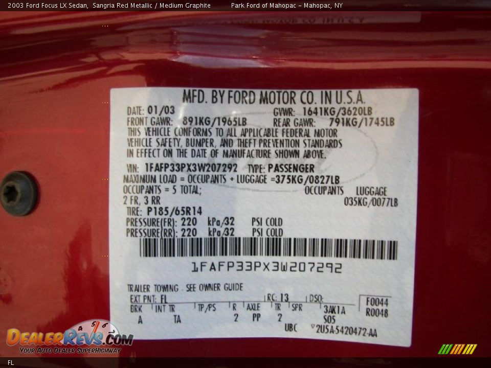 Ford Color Code FL Sangria Red Metallic