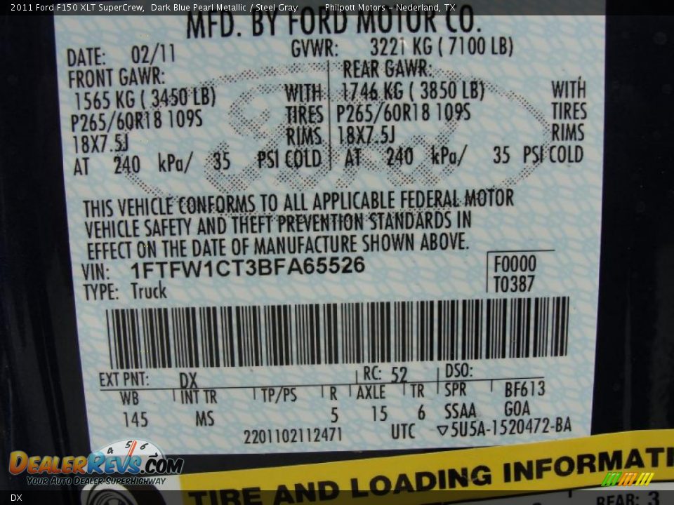 Ford Color Code DX Dark Blue Pearl Metallic