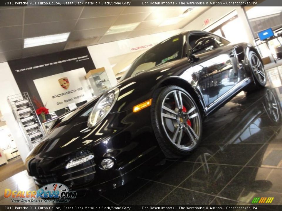 2011 Porsche 911 Turbo Coupe Basalt Black Metallic / Black/Stone Grey Photo #1