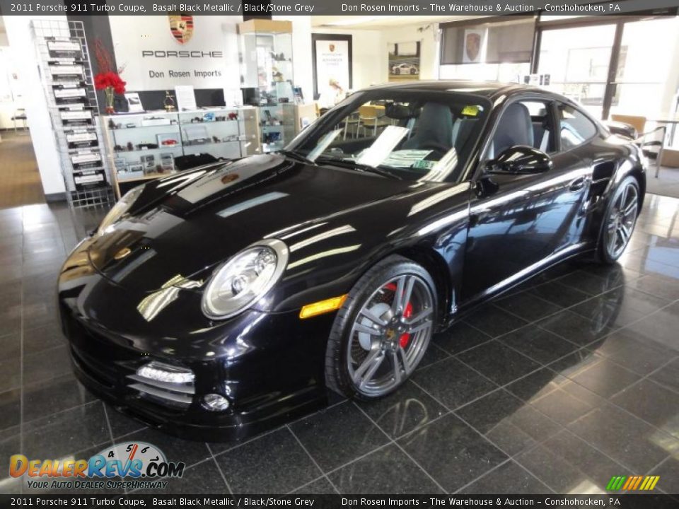 2011 Porsche 911 Turbo Coupe Basalt Black Metallic / Black/Stone Grey Photo #2
