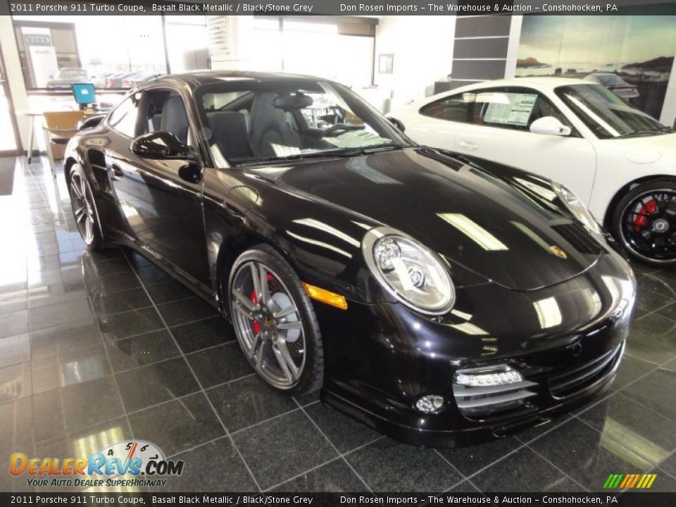 2011 Porsche 911 Turbo Coupe Basalt Black Metallic / Black/Stone Grey Photo #3