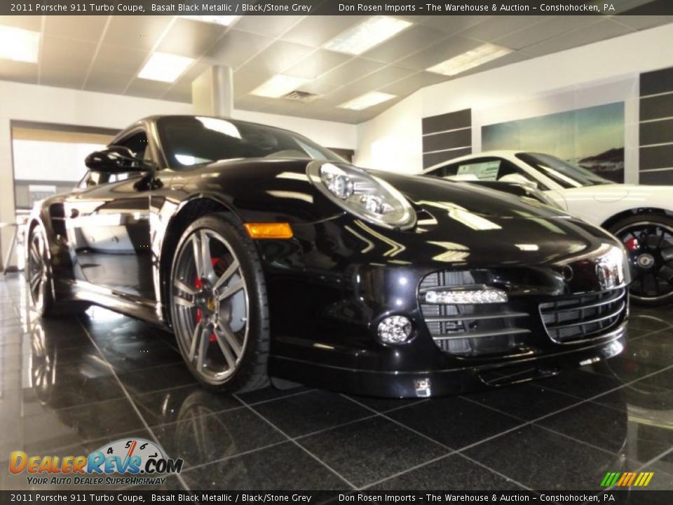 2011 Porsche 911 Turbo Coupe Basalt Black Metallic / Black/Stone Grey Photo #4