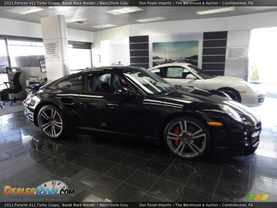 2011 Porsche 911 Turbo Coupe Basalt Black Metallic / Black/Stone Grey Photo #5
