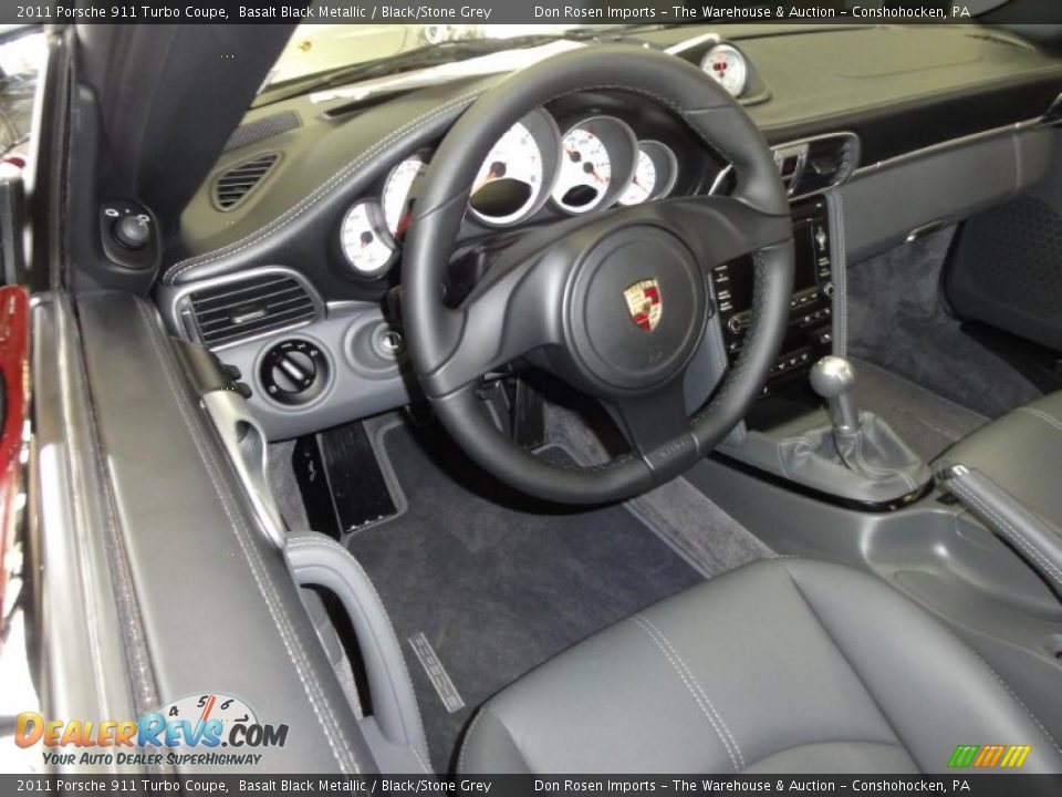 Black/Stone Grey Interior - 2011 Porsche 911 Turbo Coupe Photo #9