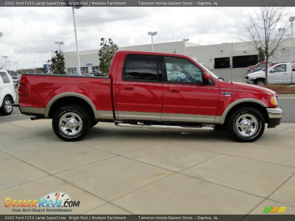 2002 Ford F150 Lariat SuperCrew Bright Red / Medium Parchment Photo #4