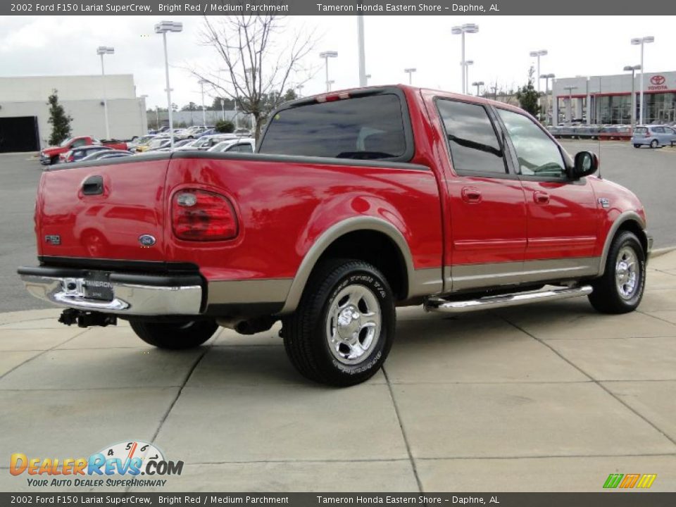 2002 Ford F150 Lariat SuperCrew Bright Red / Medium Parchment Photo #5