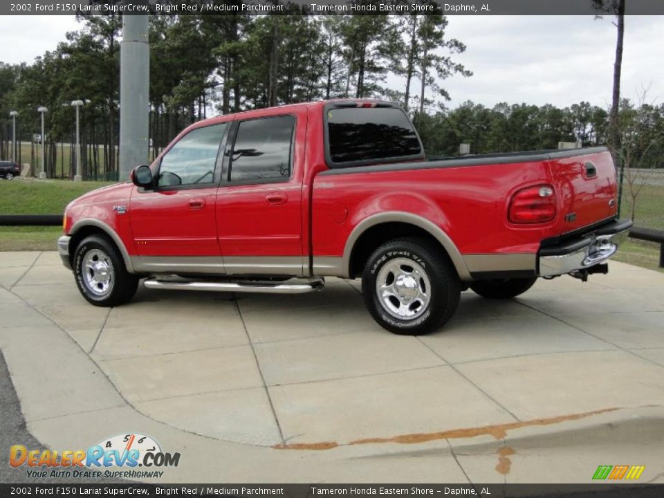 2002 Ford F150 Lariat SuperCrew Bright Red / Medium Parchment Photo #6