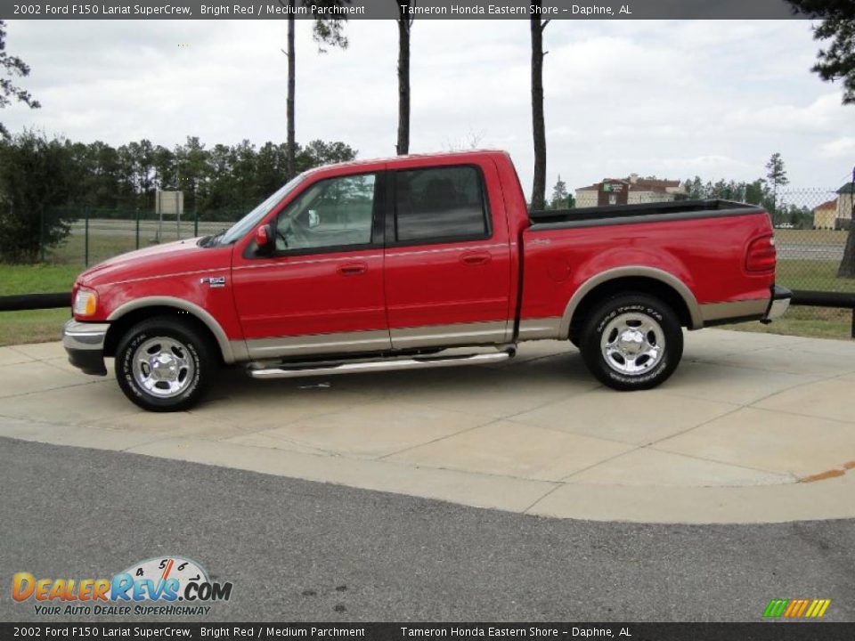 2002 Ford F150 Lariat SuperCrew Bright Red / Medium Parchment Photo #7