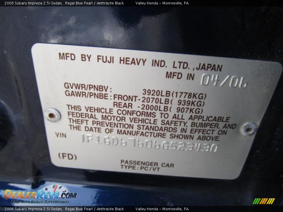 2006 Subaru Impreza 2.5i Sedan Regal Blue Pearl / Anthracite Black Photo #14