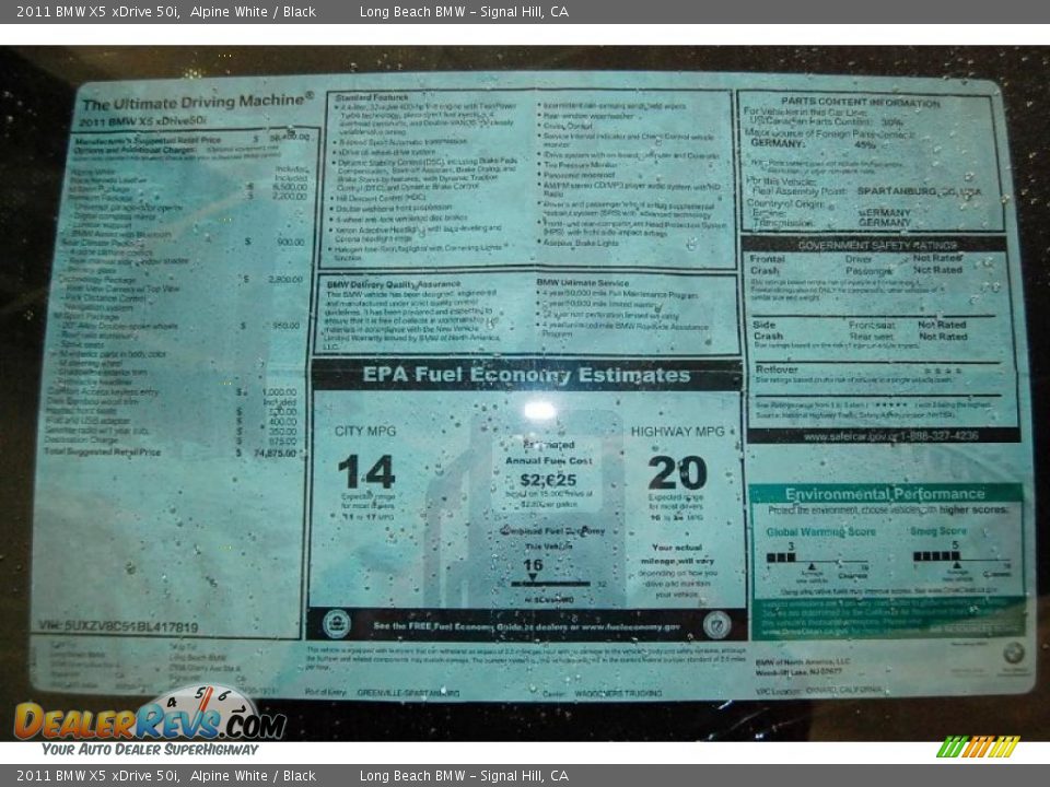 2011 BMW X5 xDrive 50i Window Sticker Photo #10