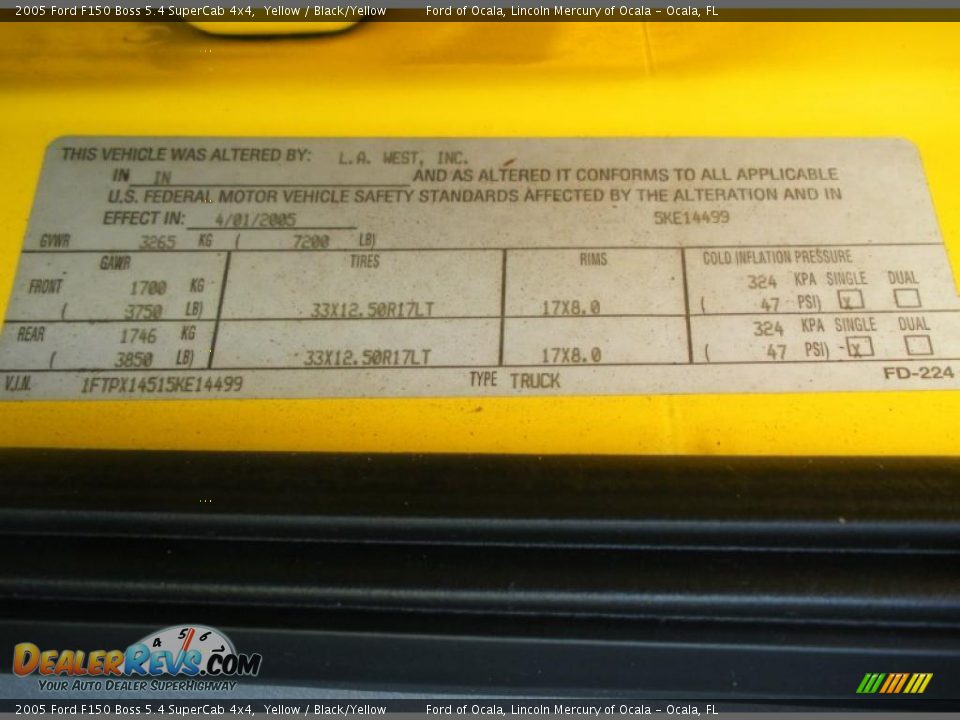 Info Tag of 2005 Ford F150 Boss 5.4 SuperCab 4x4 Photo #29