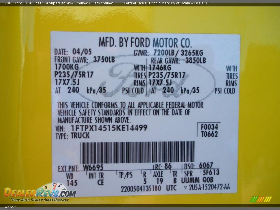 Ford Color Code W6695 Yellow