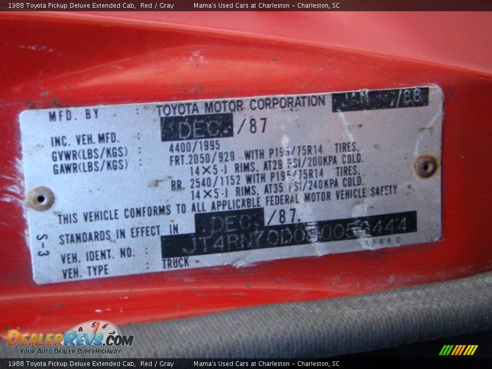 1988 Toyota Pickup Deluxe Extended Cab Red / Gray Photo #20