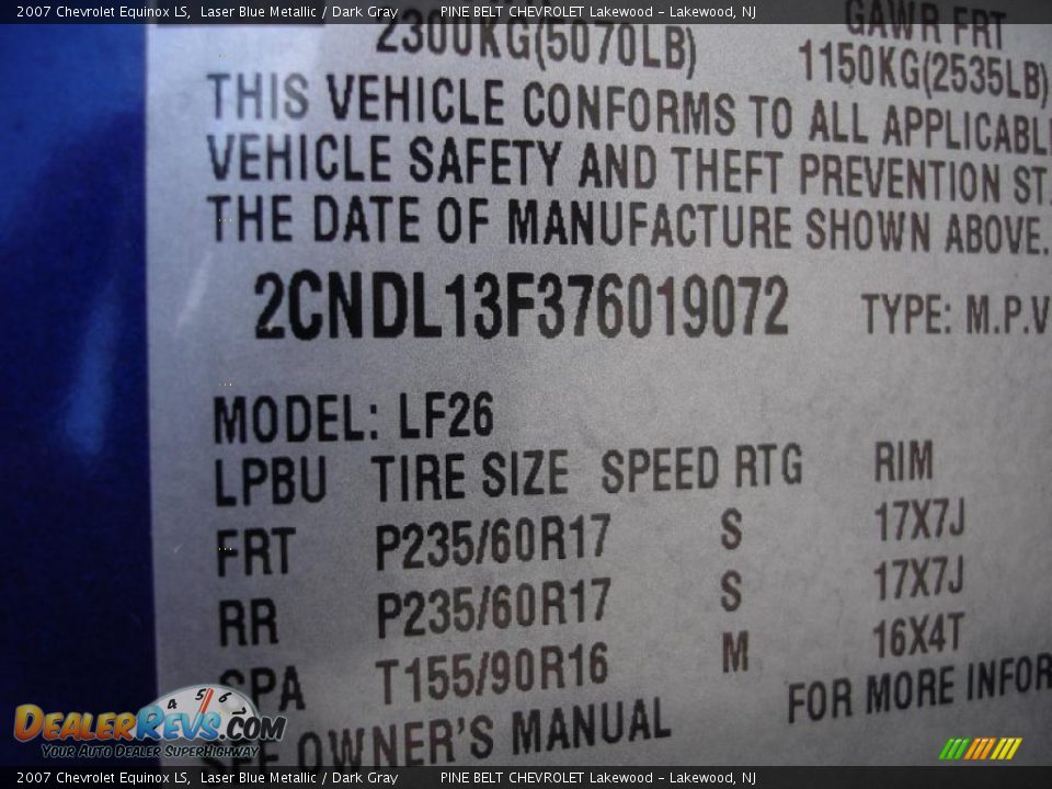 2007 Chevrolet Equinox LS Laser Blue Metallic / Dark Gray Photo #15