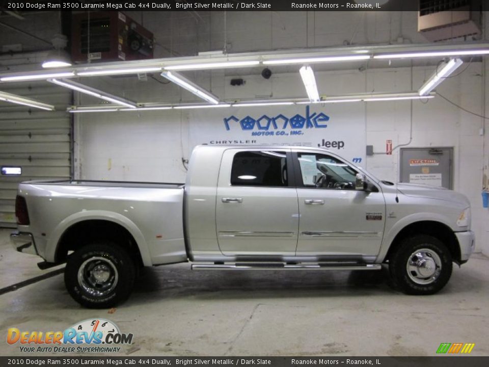 2010 Dodge Ram 3500 Laramie Mega Cab 4x4 Dually Bright Silver Metallic / Dark Slate Photo #1