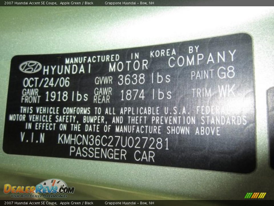 2007 Hyundai Accent SE Coupe Apple Green / Black Photo #10