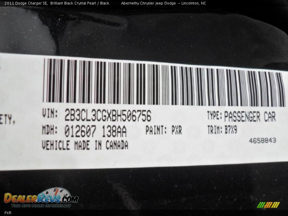 Dodge Color Code PXR Brilliant Black Crystal Pearl