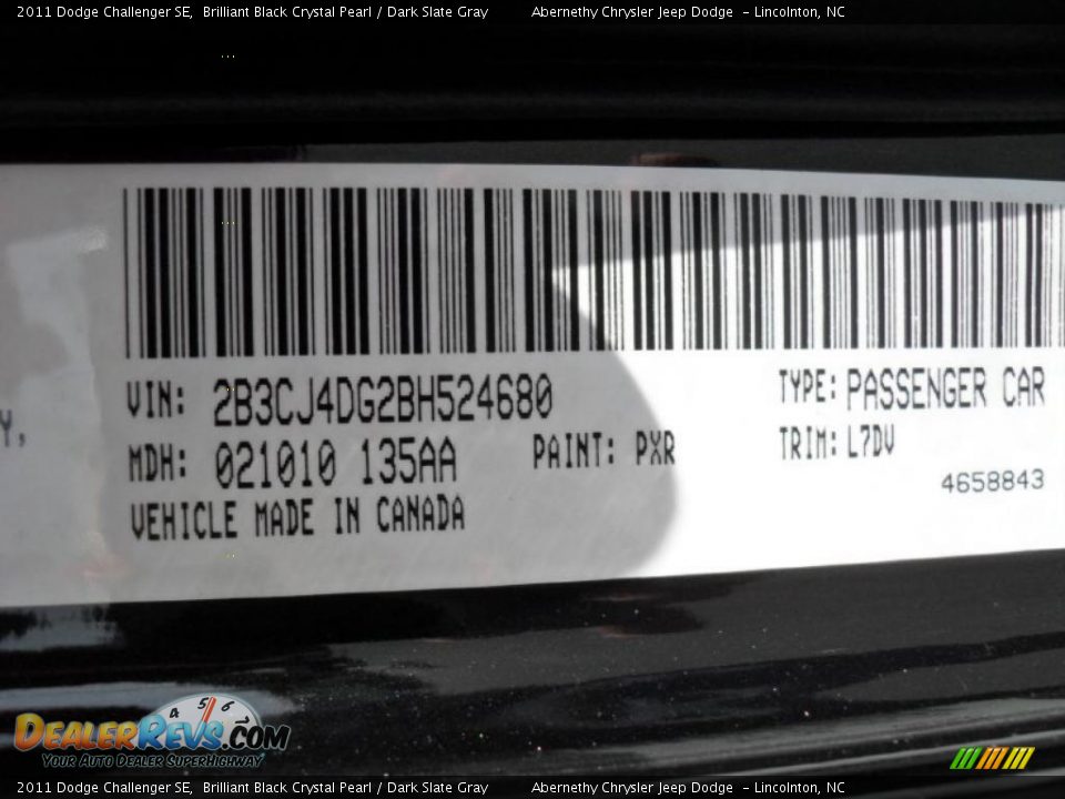 2011 Dodge Challenger SE Brilliant Black Crystal Pearl / Dark Slate Gray Photo #6