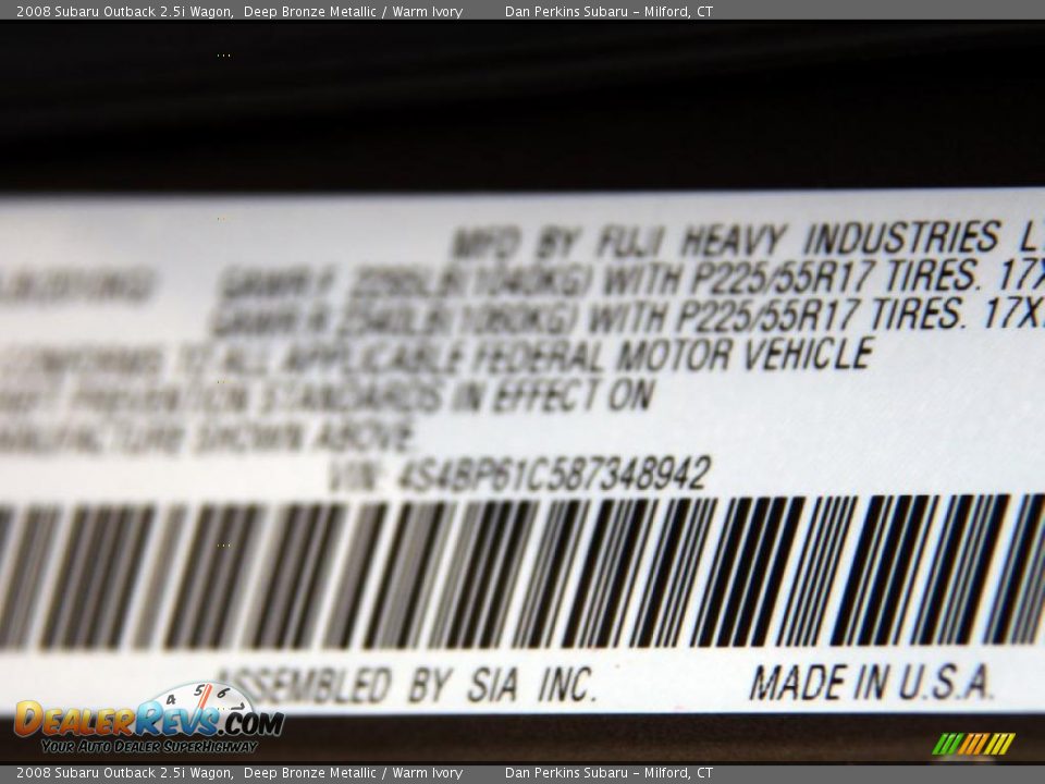 2008 Subaru Outback 2.5i Wagon Deep Bronze Metallic / Warm Ivory Photo #25