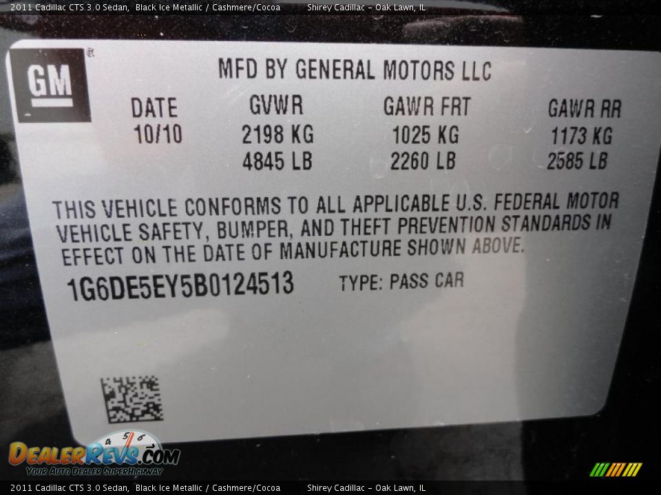 Info Tag of 2011 Cadillac CTS 3.0 Sedan Photo #14