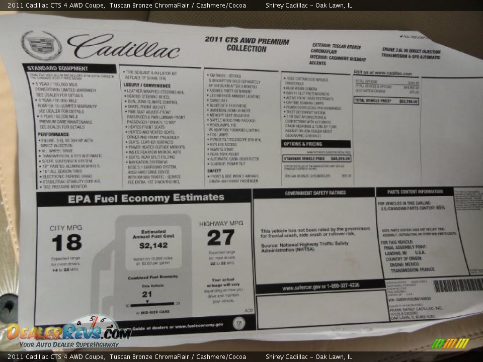 2011 Cadillac CTS 4 AWD Coupe Window Sticker Photo #9