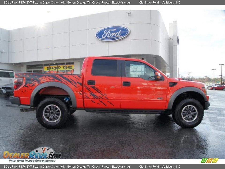 2011 Ford F150 SVT Raptor SuperCrew 4x4 Molten Orange Tri Coat / Raptor Black/Orange Photo #2