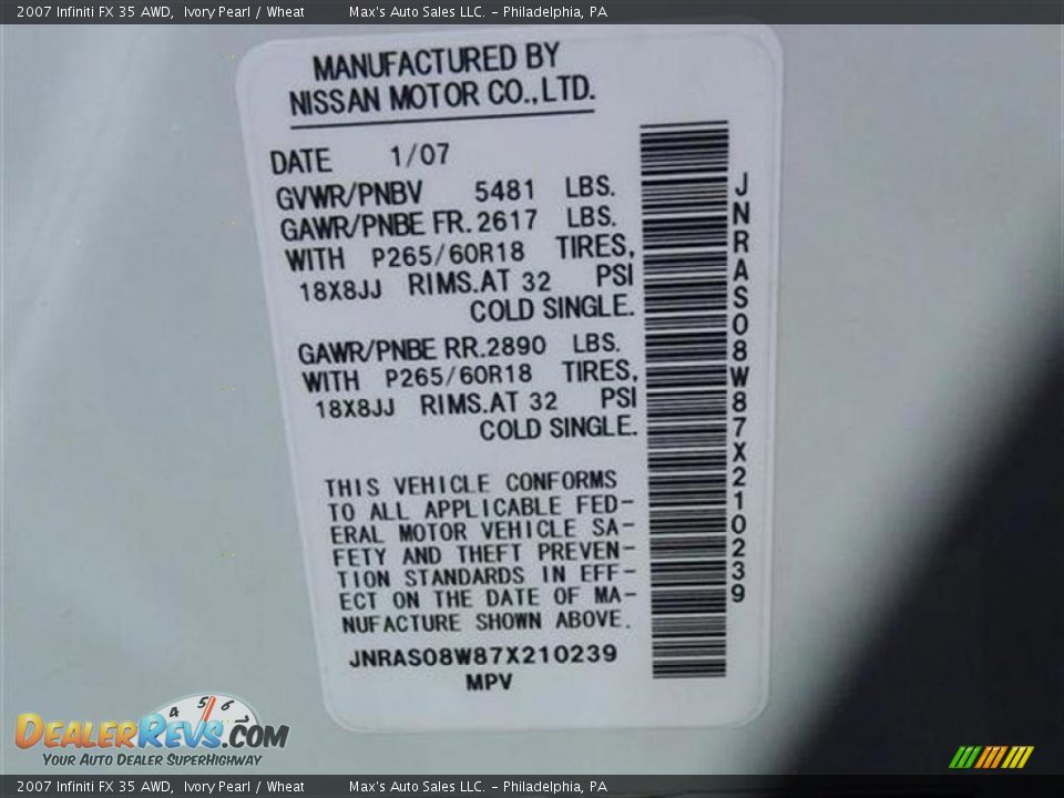 2007 Infiniti FX 35 AWD Ivory Pearl / Wheat Photo #31