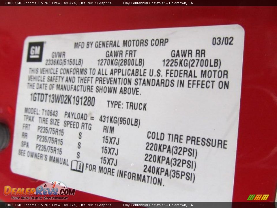 2002 GMC Sonoma SLS ZR5 Crew Cab 4x4 Fire Red / Graphite Photo #15