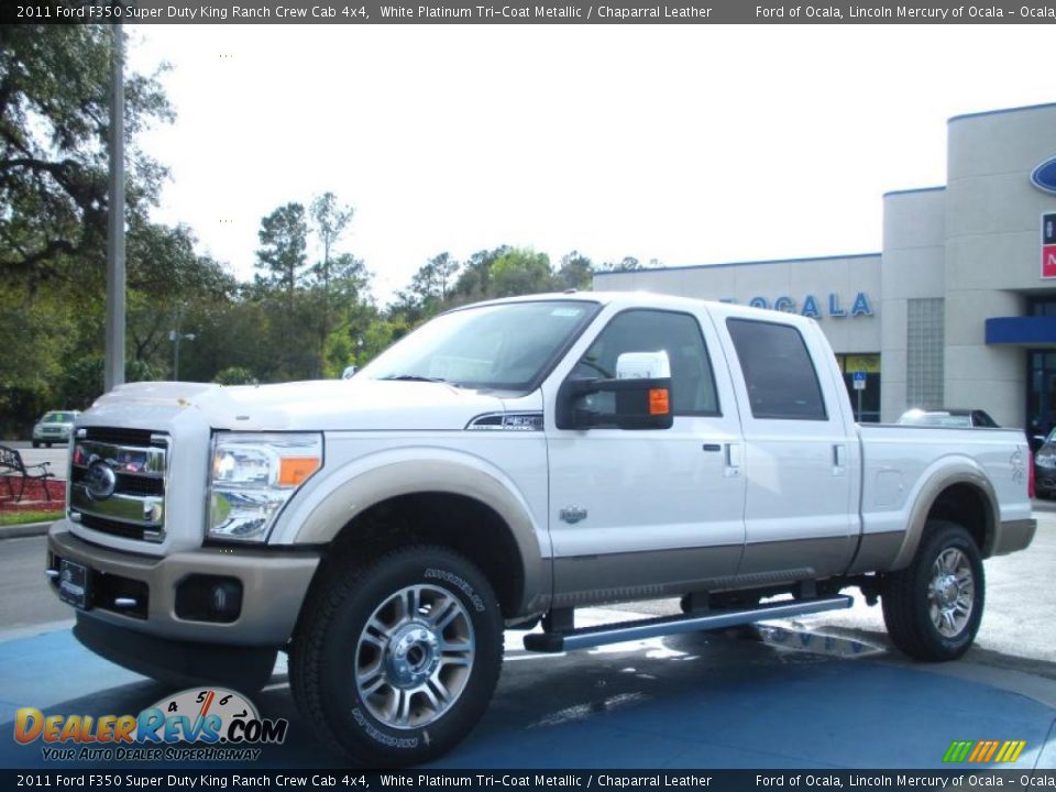 2011 Ford F350 Super Duty King Ranch Crew Cab 4x4 White Platinum Tri-Coat Metallic / Chaparral Leather Photo #1