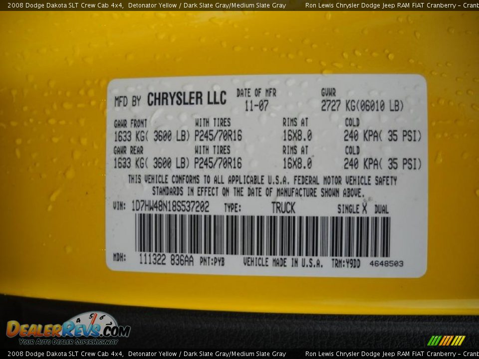 2008 Dodge Dakota SLT Crew Cab 4x4 Detonator Yellow / Dark Slate Gray/Medium Slate Gray Photo #9