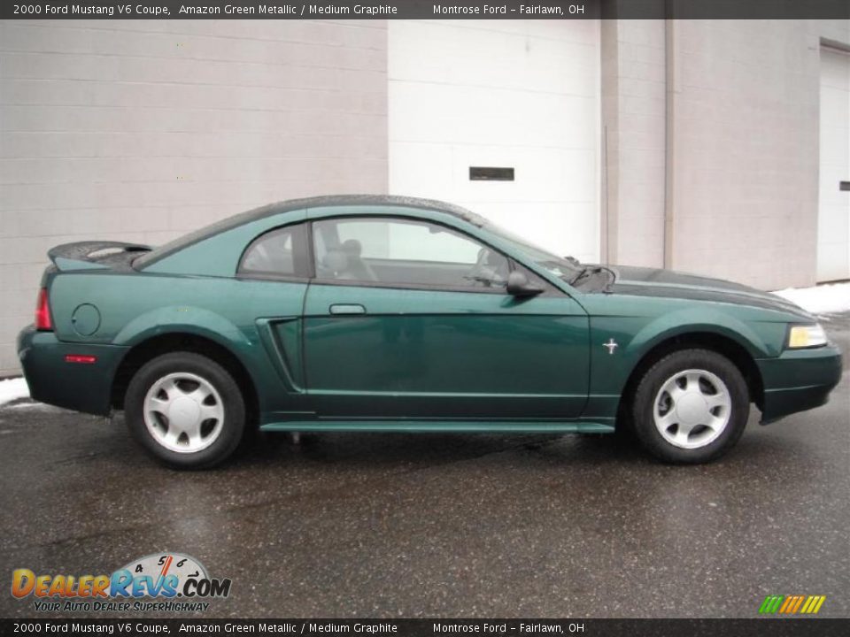 2000 Ford Mustang V6 Coupe Amazon Green Metallic / Medium Graphite Photo #4