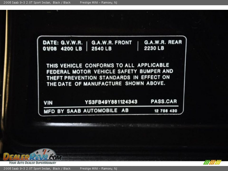 2008 Saab 9-3 2.0T Sport Sedan Black / Black Photo #13