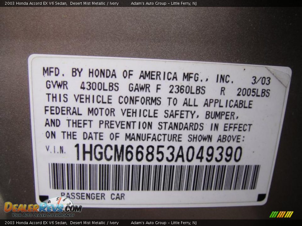2003 Honda Accord EX V6 Sedan Desert Mist Metallic / Ivory Photo #21