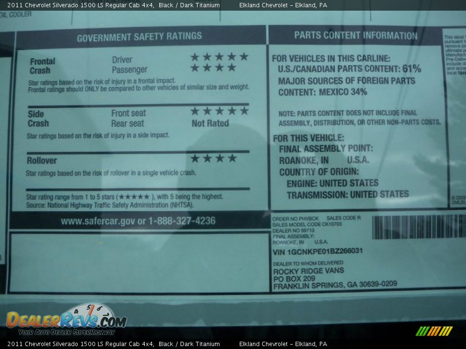 2011 Chevrolet Silverado 1500 LS Regular Cab 4x4 Window Sticker Photo #31