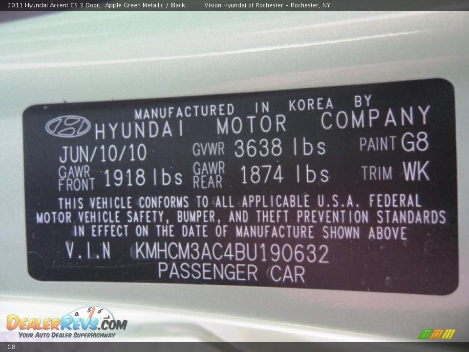 Hyundai Color Code G8 Apple Green Metallic